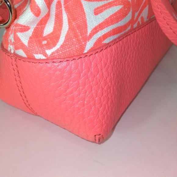 RARE Kate Spade Genuine Leather Pink & White Canvas Palm Tree Satchel Cr… - Picture 5 of 16